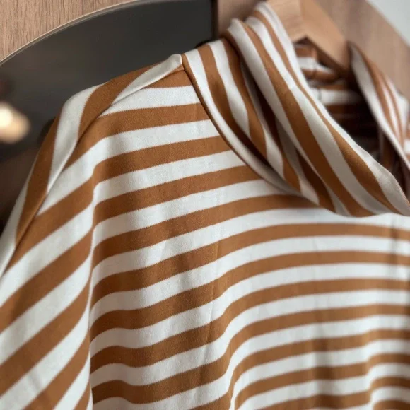 Lands' End Supima Cotton Striped Cowl Neck Top Women’s L Brown White NWT - Picture 2 of 11